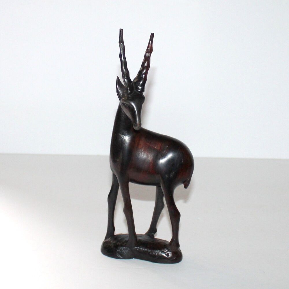 Gazelle Figure Africa hand carved wood vintage sculpture 8.5"